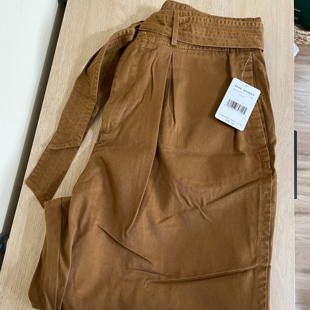 Free People Rust Brown High-Waist Paperbag Trousers